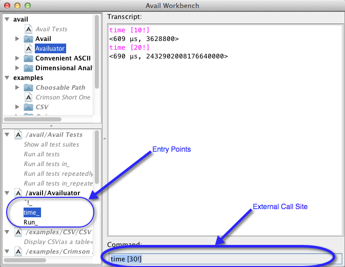 The Command field of the Avail workbench is an external call site.