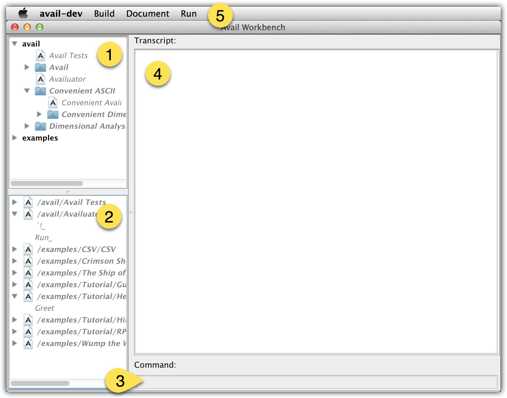 A screenshot of the Avail workbench.