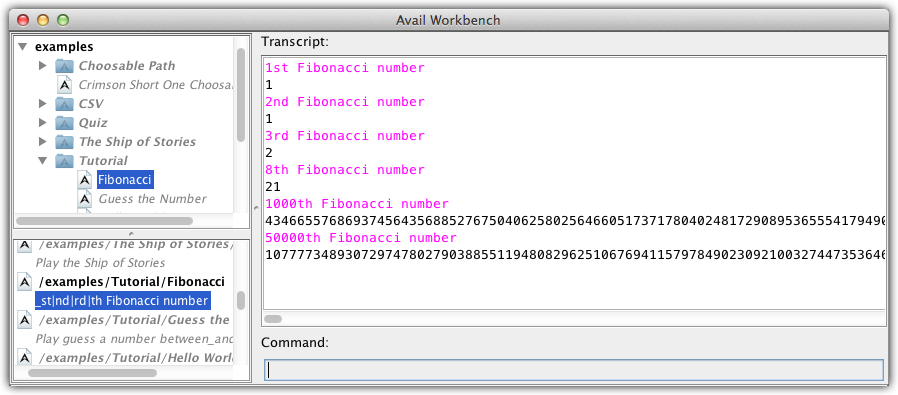 A sample transcript of "_st|nd|rd|th Fibonacci number".